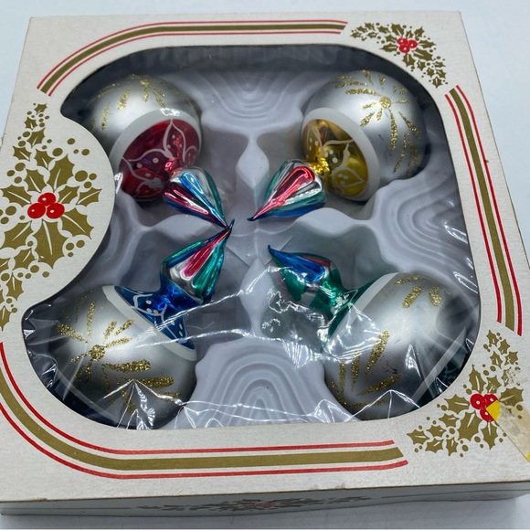 Designer Bradford 4 Glass Christmas Ornaments Spinning Tops Vintage Hand Painted - Picture 9 of 9